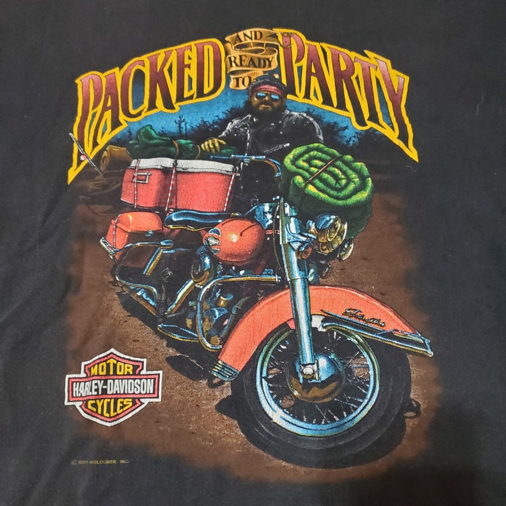 Vintage 1990 Harley Davidson Faded Packed Ready Party T Shirt Black XL Holoubek - Picture 2 of 7